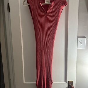 Ribbed Maxi Dress in Dusty Rose - Sleeveless V-Neck